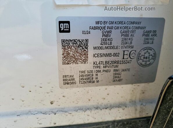 KL47LBE20RB155347 2024 BUICK OTHER White Widok naklejki z numerem VIN