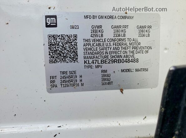 KL47LBE29RB048488 2024 BUICK OTHER White Вид наклейки з VIN-кодом