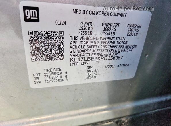 KL47LBE2XRB156957 2024 BUICK OTHER Gray VIN კოდის სტიკერის ხედი