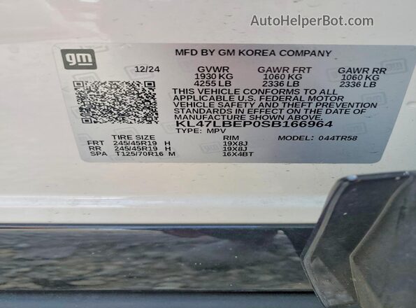 KL47LBEP0SB166964 2025 BUICK OTHER White Widok naklejki z numerem VIN