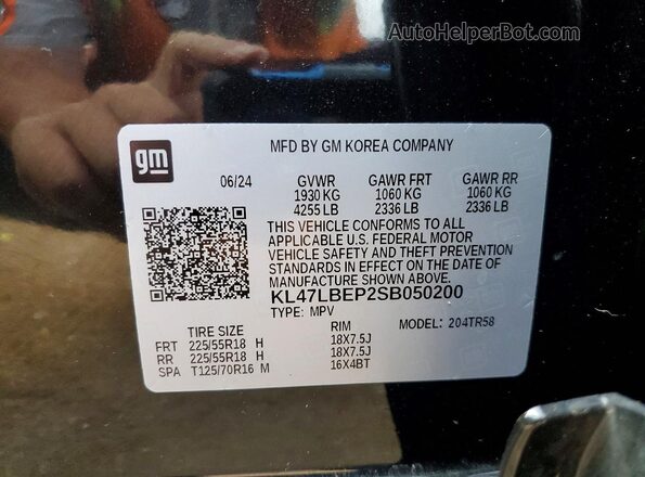 KL47LBEP2SB050200 2025 BUICK OTHER Black VIN კოდის სტიკერის ხედი