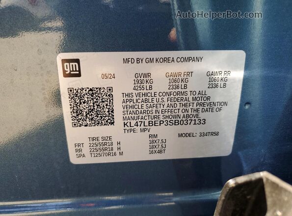 KL47LBEP3SB037133 2025 BUICK OTHER Blue VIN sticker view
