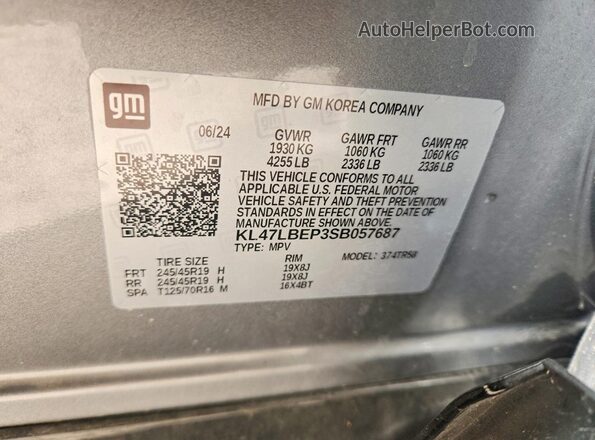 KL47LBEP3SB057687 2025 BUICK OTHER Silver VIN კოდის სტიკერის ხედი