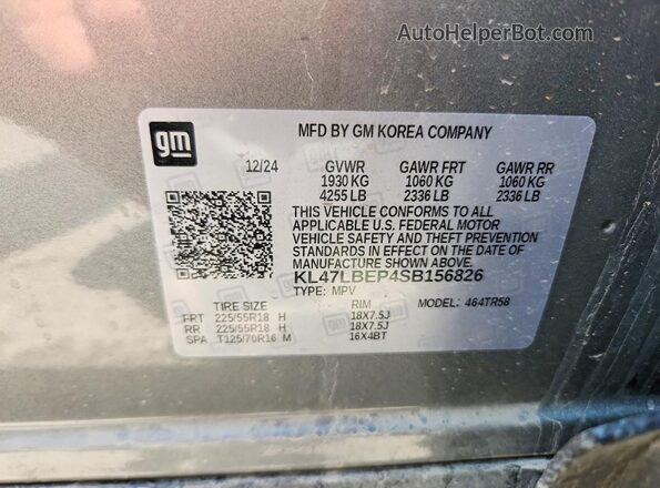 KL47LBEP4SB156826 2025 BUICK OTHER Silver VIN კოდის სტიკერის ხედი