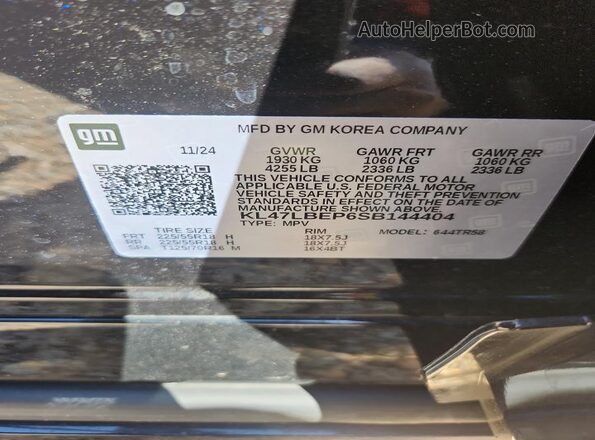 KL47LBEP6SB144404 2025 BUICK OTHER Black VIN sticker view