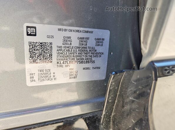 KL47LBEP7SB189755 2025 BUICK OTHER Серый Панорамный вид салона 360°