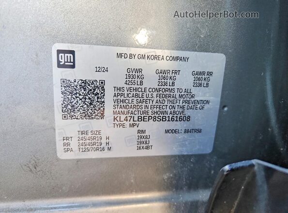 KL47LBEP8SB161608 2025 BUICK OTHER Gray VIN კოდის სტიკერის ხედი