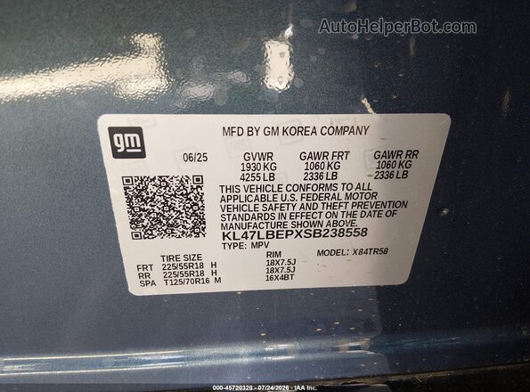 KL47LBEPXSB238558 2025 BUICK OTHER Blue Vista del compartimento del motor