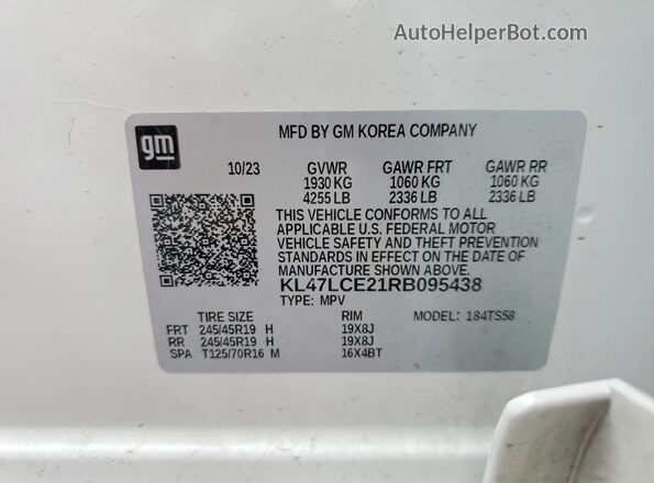 KL47LCE21RB095438 2024 BUICK OTHER White Вид наклейки з VIN-кодом
