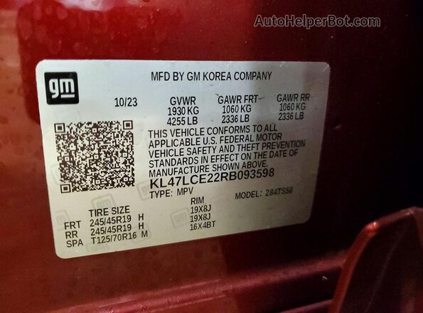 KL47LCE22RB093598 2024 BUICK OTHER Красный Вид наклейки с VIN-кодом