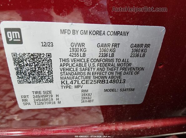 KL47LCE25RB148013 2024 BUICK OTHER Maroon ძრავის განყოფილების ხედი