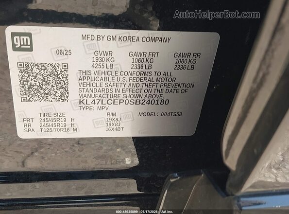 KL47LCEP0SB240180 2025 BUICK OTHER Black Vista del compartimento del motor