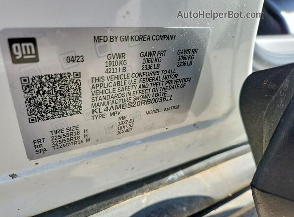 KL4AMBS20RB003611 2024 BUICK ENCORE White Вид наклейки з VIN-кодом