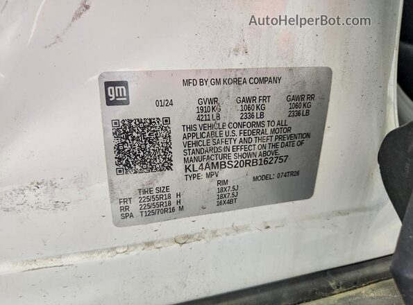 KL4AMBS20RB162757 2024 BUICK ENCORE White Вид наклейки з VIN-кодом