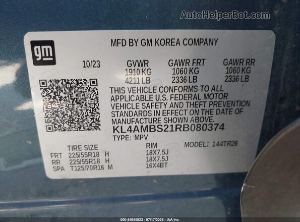 KL4AMBS21RB080374 2024 BUICK ENCORE Синий Вид подкапотного пространства