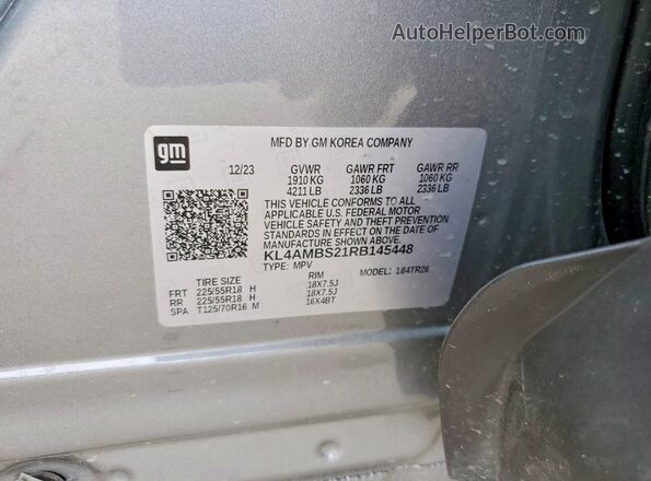 KL4AMBS21RB145448 2024 BUICK ENCORE Silver Widok naklejki z numerem VIN