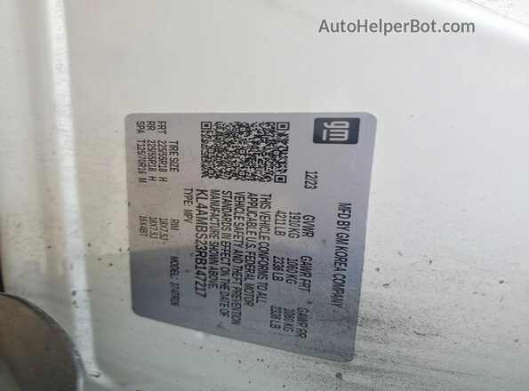 KL4AMBS23RB147217 2024 BUICK ENCORE White Widok naklejki z numerem VIN