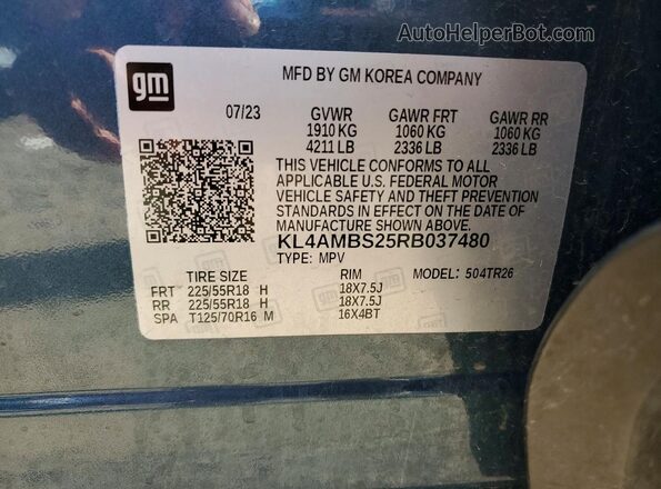 KL4AMBS25RB037480 2024 BUICK ENCORE Blue Widok naklejki z numerem VIN