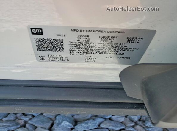 KL4AMBS25RB098022 2024 BUICK ENCORE White Vista de la etiqueta del VIN