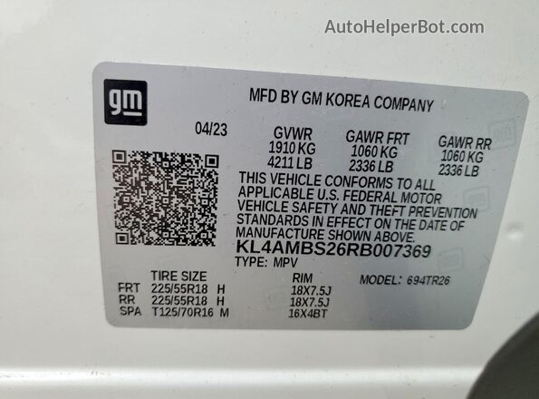 KL4AMBS26RB007369 2024 BUICK ENCORE White Панорамний вид салону 360°