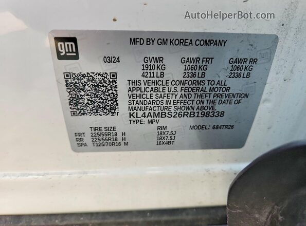 KL4AMBS26RB198338 2024 BUICK ENCORE Белый Вид наклейки с VIN-кодом
