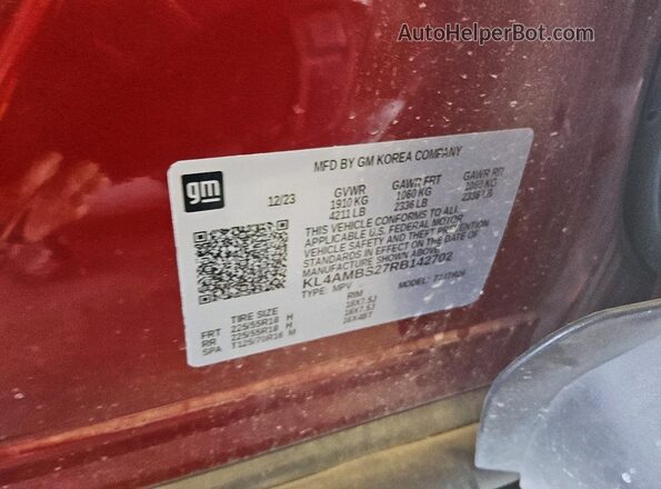 KL4AMBS27RB142702 2024 BUICK ENCORE Maroon Вид наклейки з VIN-кодом