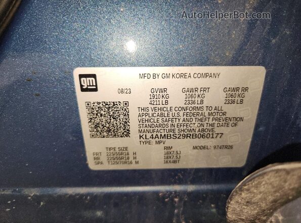 KL4AMBS29RB060177 2024 BUICK ENCORE Blue Widok naklejki z numerem VIN