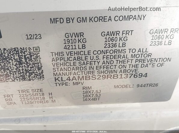 KL4AMBS29RB137694 2024 BUICK ENCORE White Вид підкапотного простору