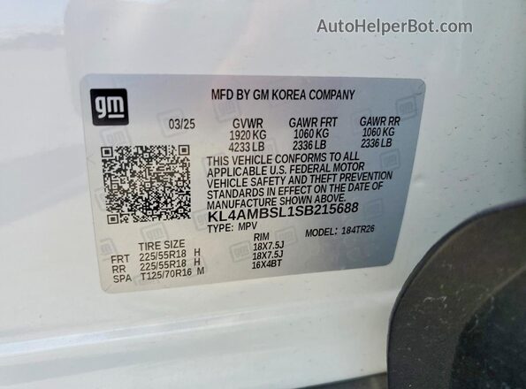 KL4AMBSL1SB215688 2025 BUICK ENCORE Белый Вид наклейки с VIN-кодом