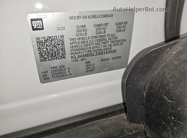 KL4AMBSL2SB143528 2025 BUICK ENCORE White Vista de la etiqueta del VIN