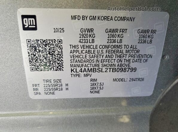 KL4AMBSL2TB098799 2026 BUICK ENCORE Silver Вид наклейки з VIN-кодом