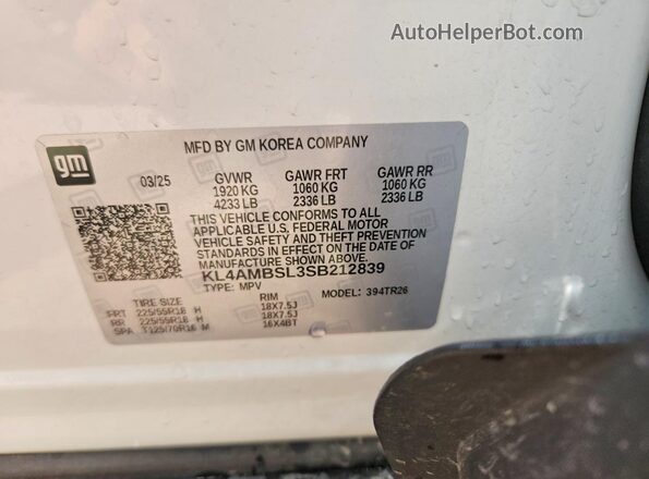 KL4AMBSL3SB212839 2025 BUICK ENCORE White VIN sticker view