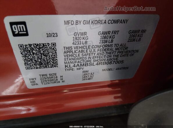 KL4AMBSL4RB087005 2024 BUICK ENCORE Orange ძრავის განყოფილების ხედი