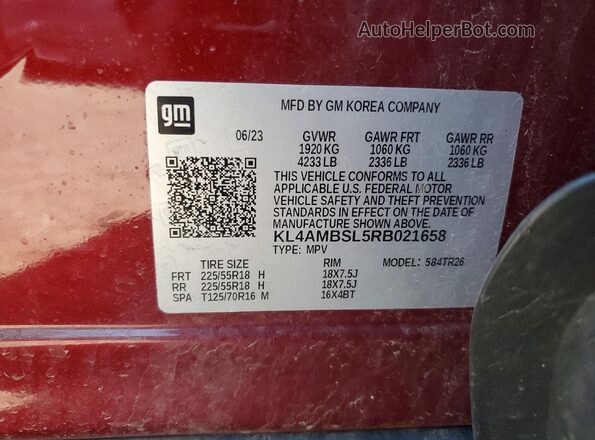 KL4AMBSL5RB021658 2024 BUICK ENCORE Бордовый Вид наклейки с VIN-кодом