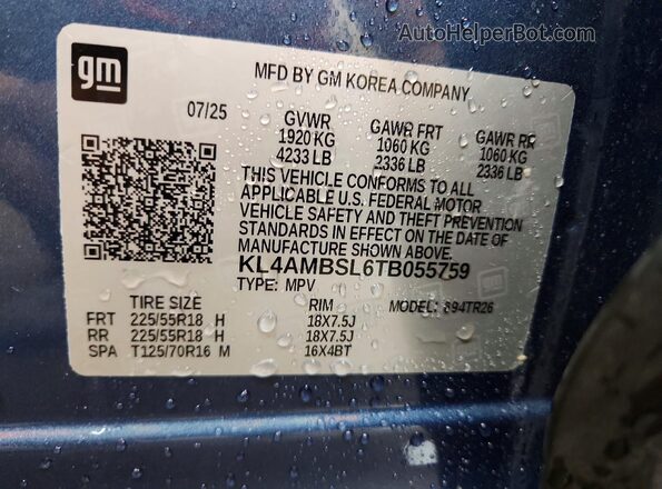 KL4AMBSL6TB055759 2026 BUICK ENCORE Blue Вид наклейки з VIN-кодом