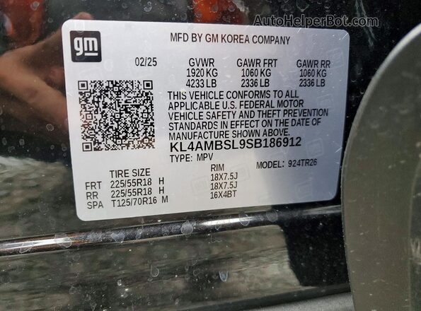 KL4AMBSL9SB186912 2025 BUICK ENCORE Black Widok naklejki z numerem VIN