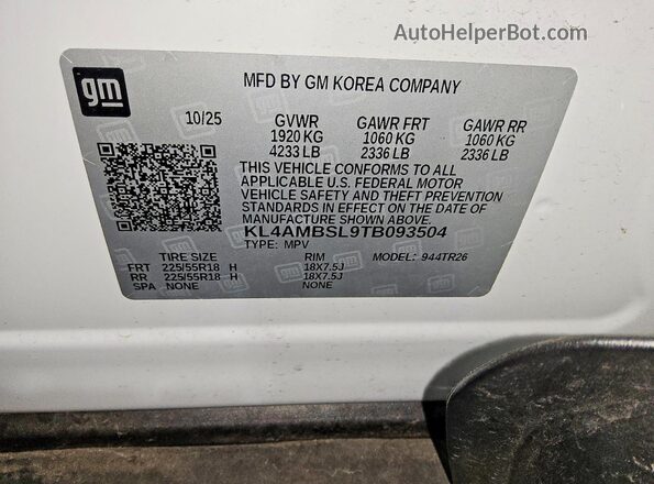 KL4AMBSL9TB093504 2026 BUICK ENCORE White 360 interior view
