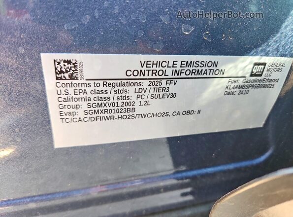 KL4AMBSP9SB098025 2025 BUICK ENCORE Blue Widok naklejki z numerem VIN