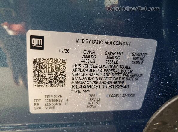 KL4AMCSL1TB182540 2026 BUICK ENCORE Blue სალონის 360-გრადუსიანი ხედი
