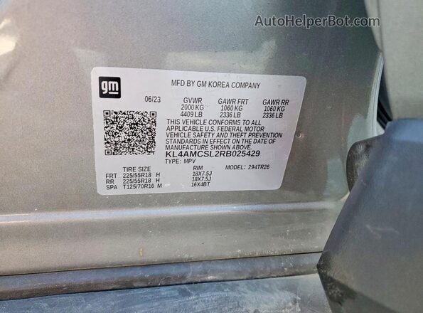 KL4AMCSL2RB025429 2024 BUICK ENCORE Silver Widok naklejki z numerem VIN