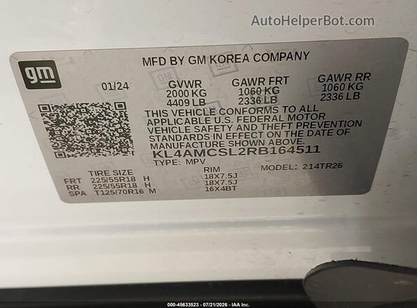 KL4AMCSL2RB164511 2024 BUICK ENCORE White Widok komory silnika