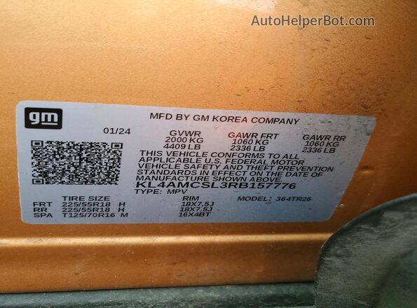 KL4AMCSL3RB157776 2024 BUICK ENCORE Оранжевый Вид наклейки с VIN-кодом