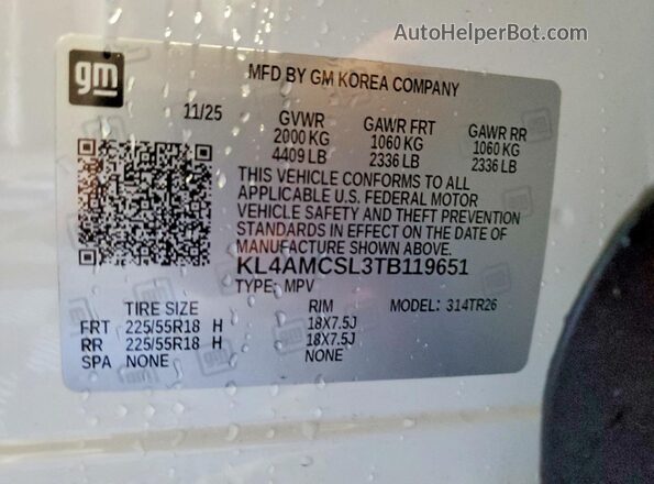 KL4AMCSL3TB119651 2026 BUICK ENCORE White Vista interior de 360 grados