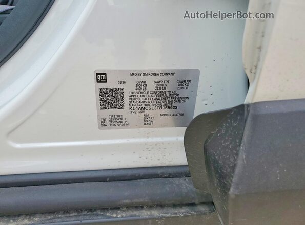 KL4AMCSL3TB155923 2026 BUICK ENCORE White Вид наклейки з VIN-кодом