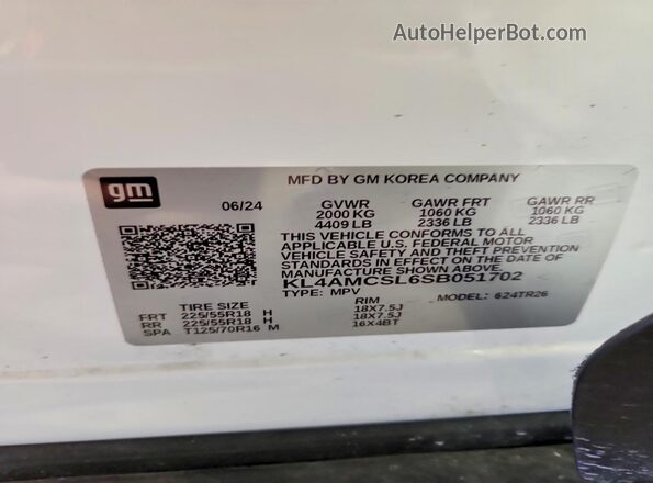 KL4AMCSL6SB051702 2025 BUICK ENCORE White Widok wnętrza 360 stopni