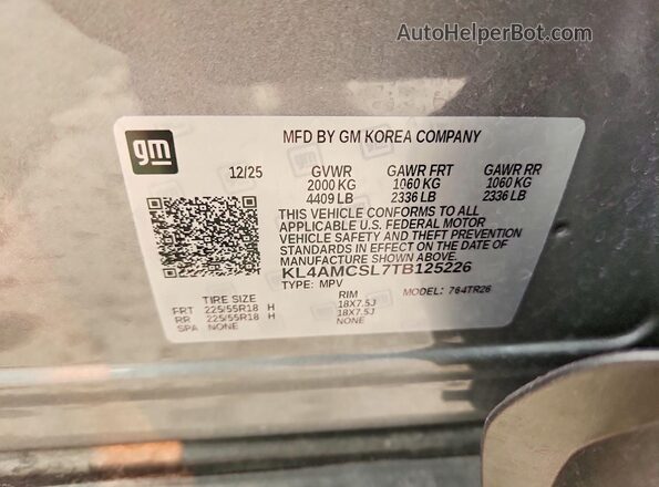 KL4AMCSL7TB125226 2026 BUICK ENCORE Серый Вид наклейки с VIN-кодом