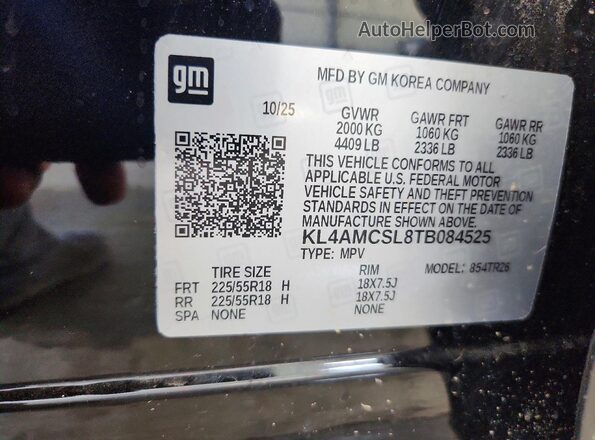 KL4AMCSL8TB084525 2026 BUICK ENCORE Black Vista de la etiqueta del VIN