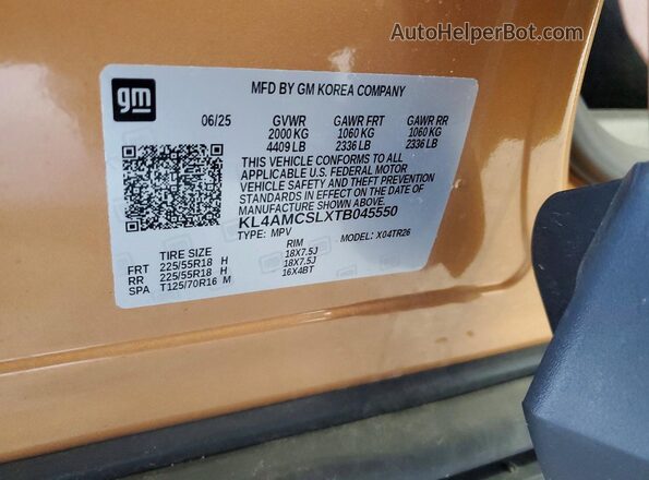 KL4AMCSLXTB045550 2026 BUICK ENCORE Orange Vista de la etiqueta del VIN