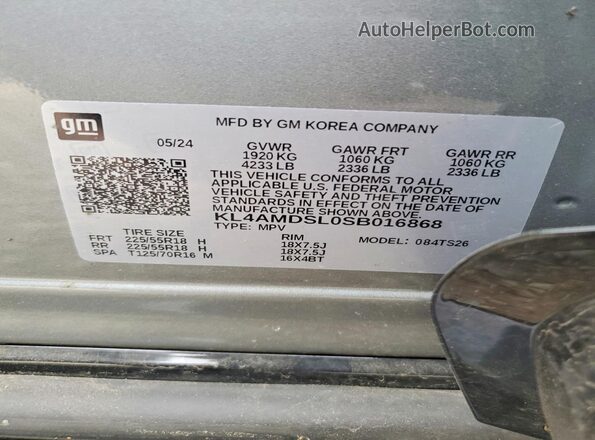 KL4AMDSL0SB016868 2025 BUICK ENCORE Gray VIN sticker view