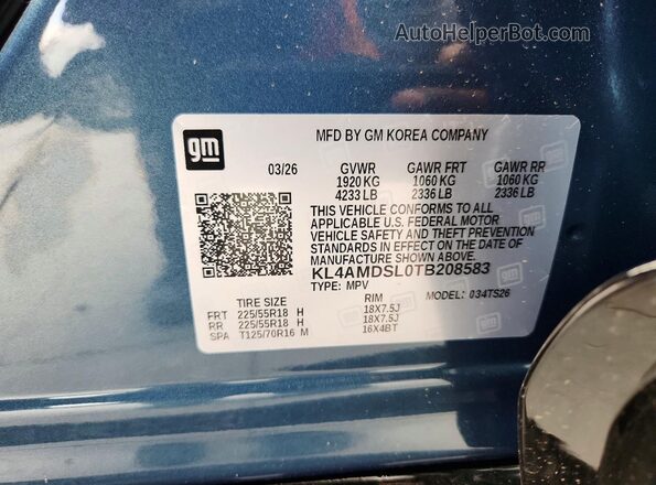 KL4AMDSL0TB208583 2026 BUICK ENCORE Blue Vista interior de 360 grados